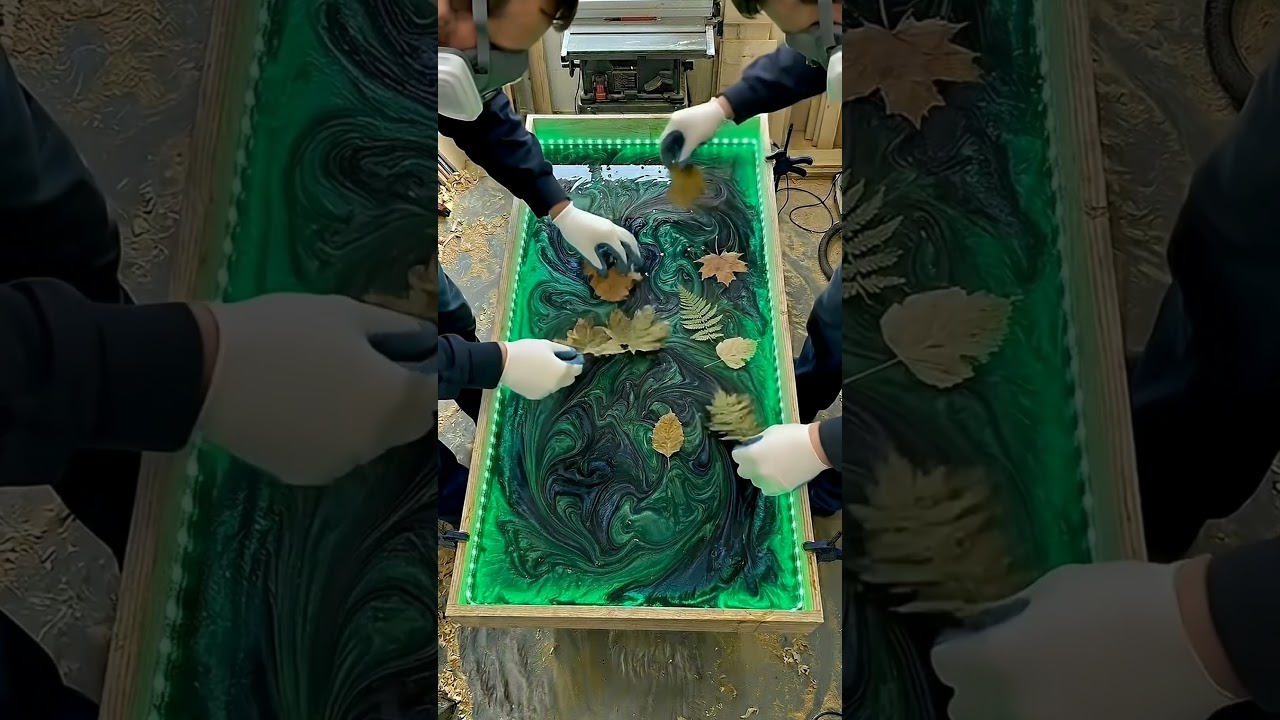 Satisfying Emerald Epoxy Resin Table Pour 🌿 #Shorts