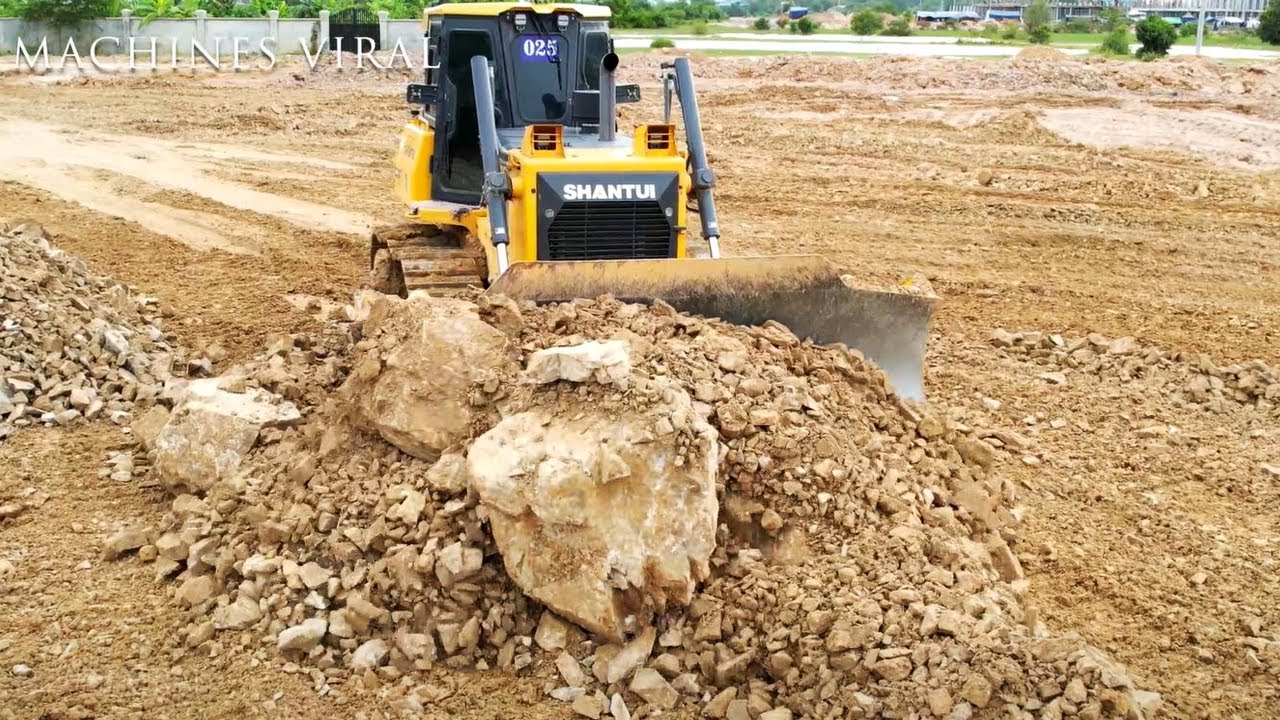 Amazing Abul Pushes Rock​ Ever Dump Truck Sliding stones Big Landfilling Up Process