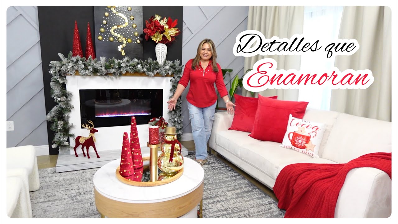 COMO DECORAR TU SALA COMO DE REVISTA PARA NAVIDAD🎄DECORACION en Rojo y Dorado❣️