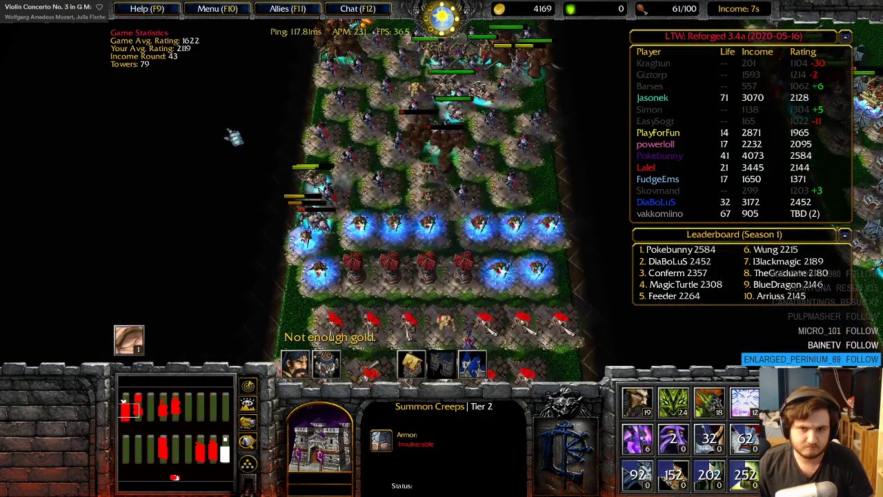 WC3 Line Tower Wars - several top players, firelord/kirin tor strategy