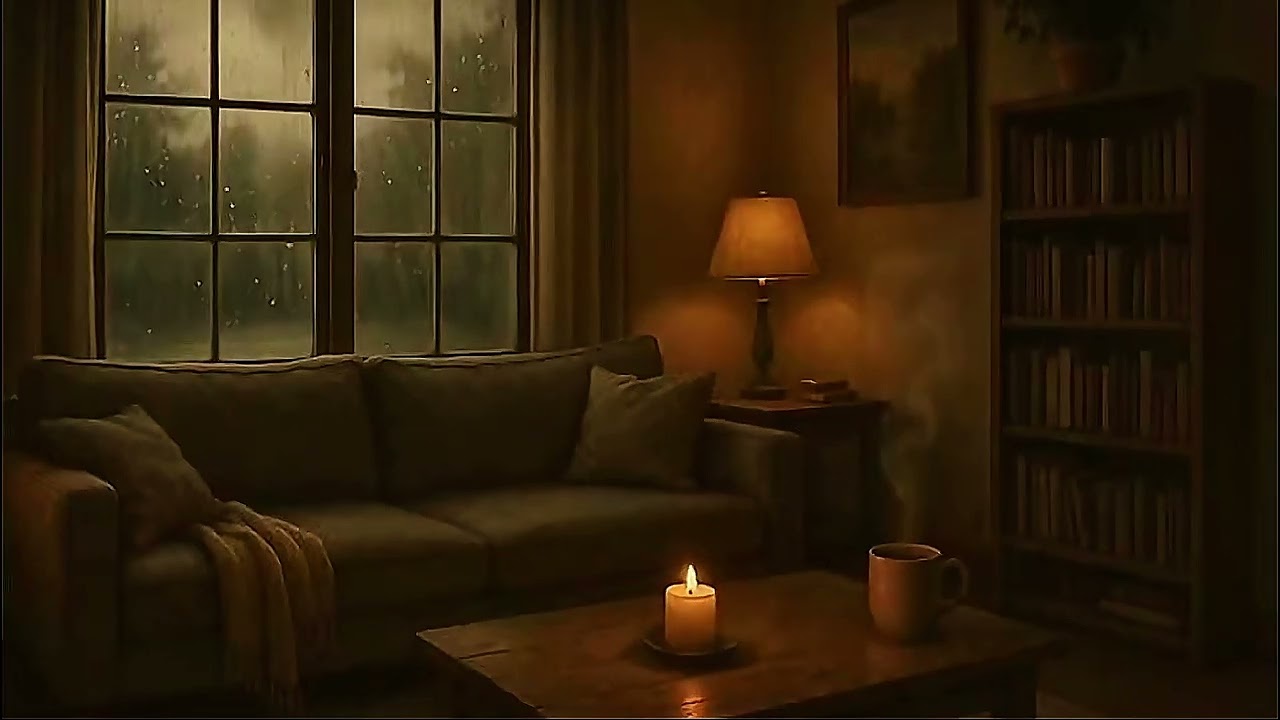 Rainy Day Cozy Room Ambience 🌧️ Candle & Coffee | Relaxing Loop