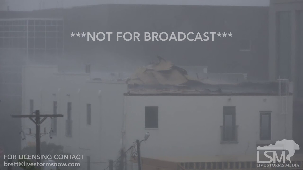 09-14-2018 Wilmington, NC - Hurricane Florence Eyewall Rips Roof Off Building Downtown