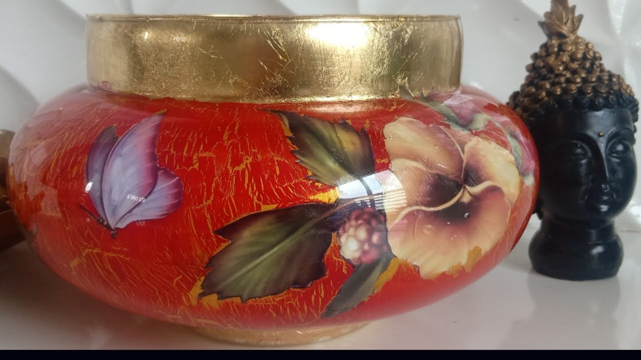 Reverse Decoupage On Glass | How To Do Reverse Decoupage | Reverse Decoupage+One Step Crackle Effect