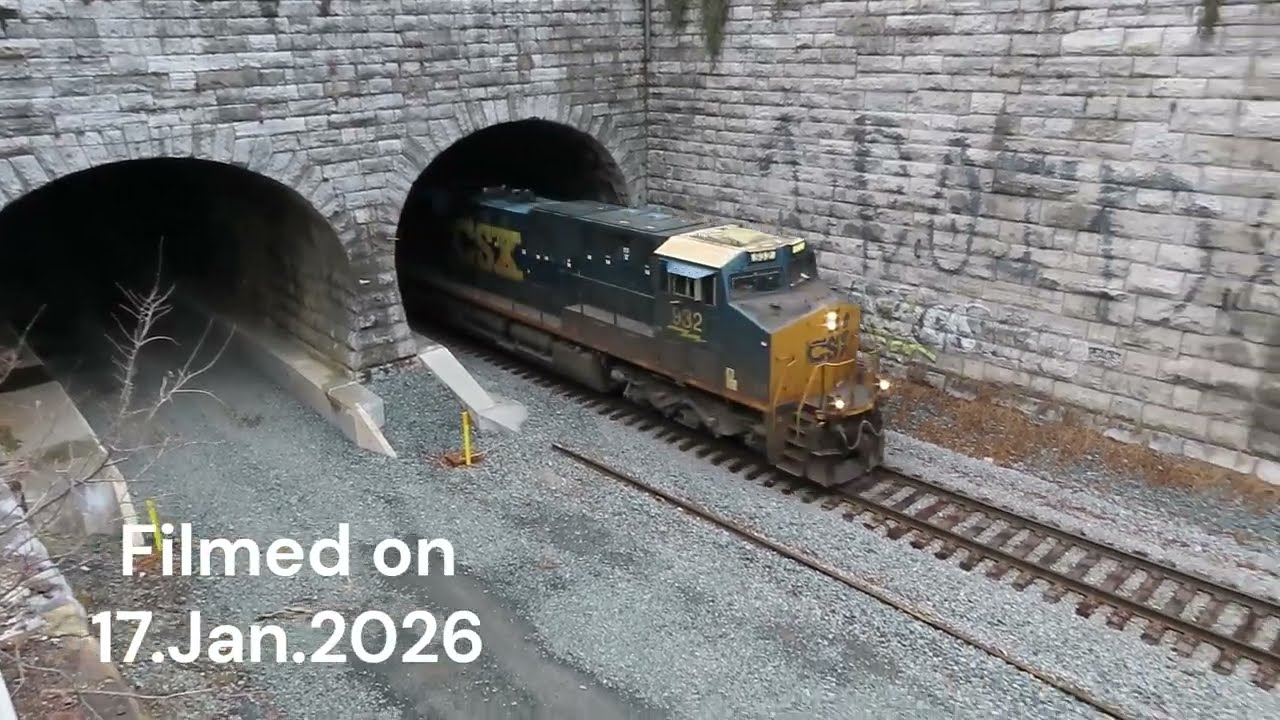 TUNNEL EXITING 4-Engine CSX Freight Train Carrying 100% COAL RAILCARS Travels in Baltimore, MD