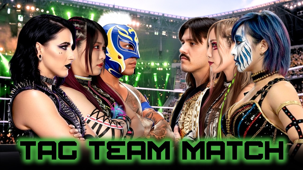WWE Tag Team Match: Rhea Ripley Iyo Sky & Rey Mysterio vs Asuka Kairi Sane & Dominik 16-Feb-26