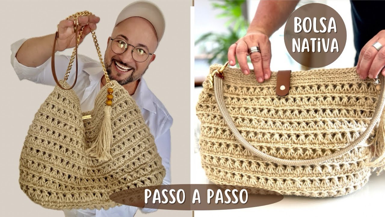 BOLSA EM CROCHÊ | BOLSA NATIVA - LINDA E FÁCIL!  APRENDA AGORA COM ESTE PASSO A PASSO DETALHADO!