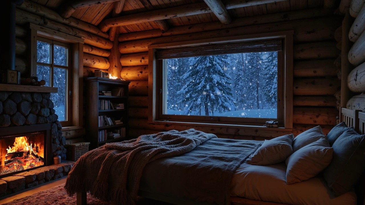 Cozy Winter Cabin Fireplace 🔥❄️ | Snowy Forest Ambience & Warm Crackling Fire Sounds