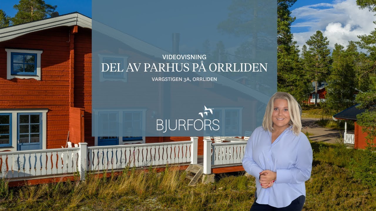 Del av parhus på Orrliden med bastu, kamin och solig altan med vyer mot fjäll & skogsglänta