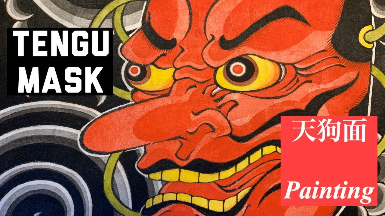 How I paint tengu mask 天狗面描いてみた。