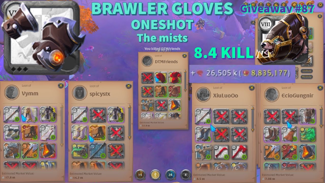 ONESHOT BRAWLER GLOVES | The mists | 8.4 Kill | Albion online - Elite Winter Bear giveaway