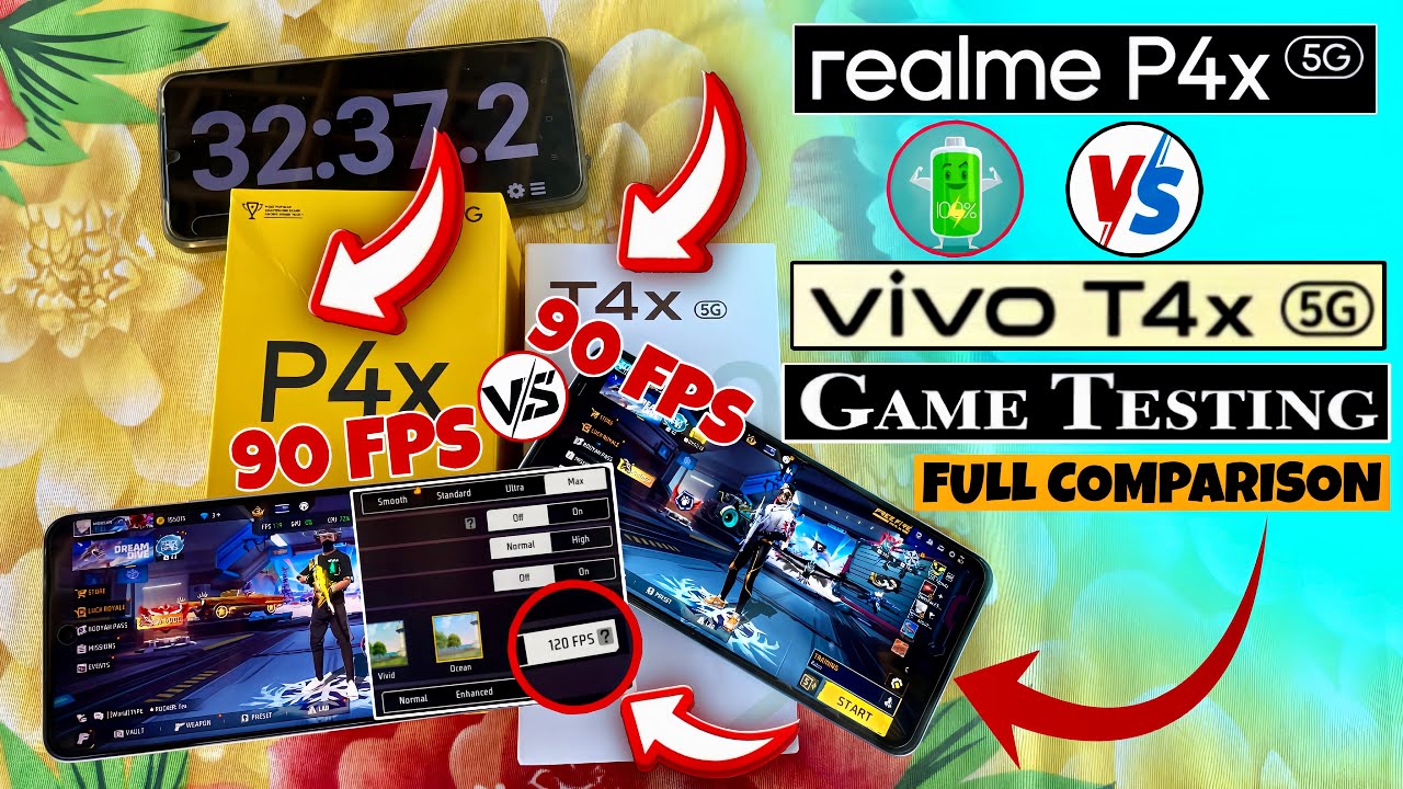 realme p4x 5g vs vivo t4x 5g gaming test 🔥|| realme p4x 5g vs t4x 5g gaming test 90 fps