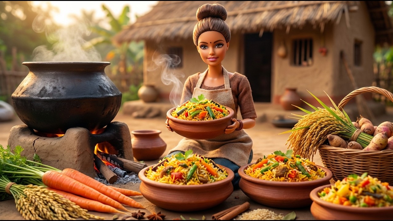 Miniature Doll Massive Vegetable Biryani Cooking ASMR | Feeding Workers | Indian Village Tiny