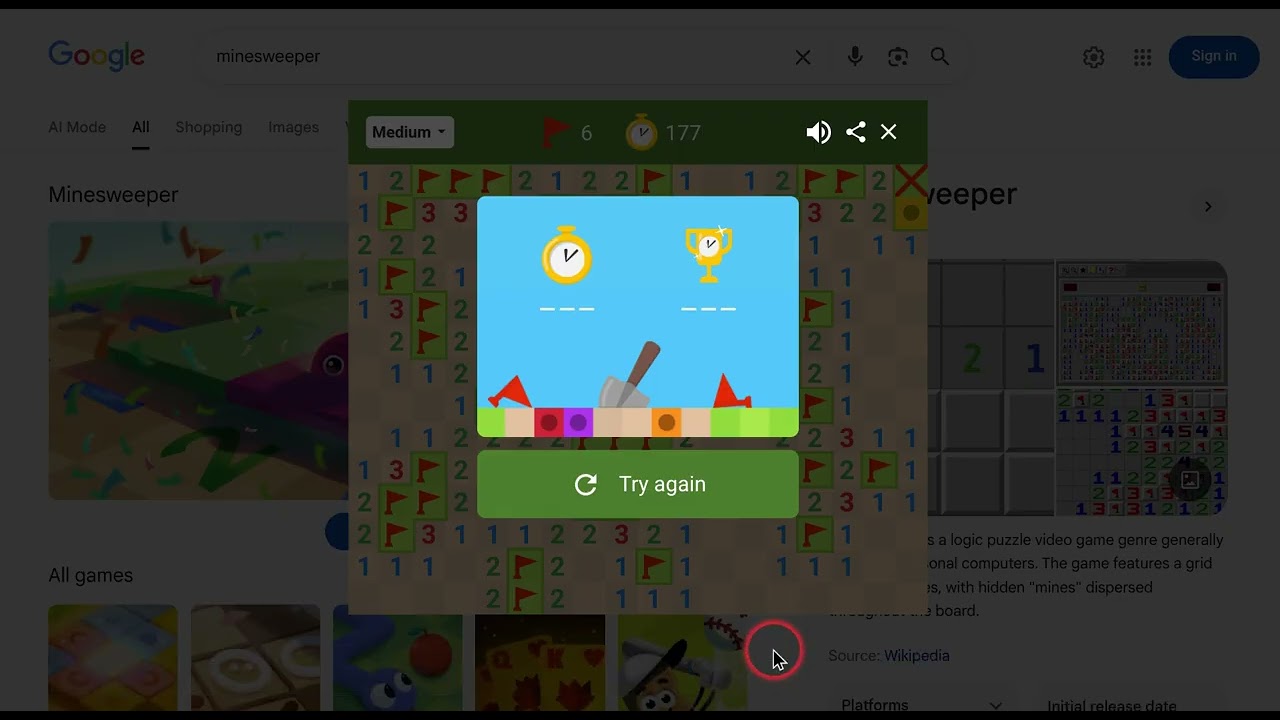 Trying to speedrun easy and medium mode in google minesweeper 