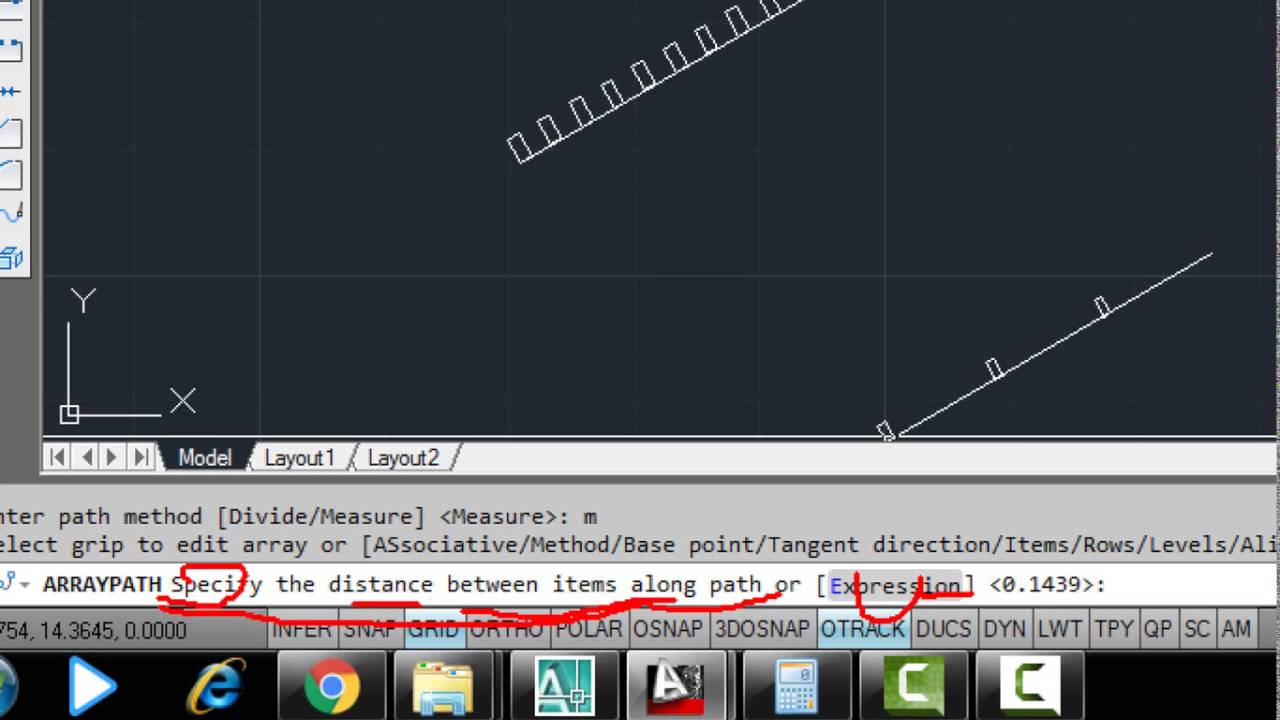 AutoCad การใช้คำสั่ง array แบบ path array การทำซ้ำแบบมีเส้นนำทาง