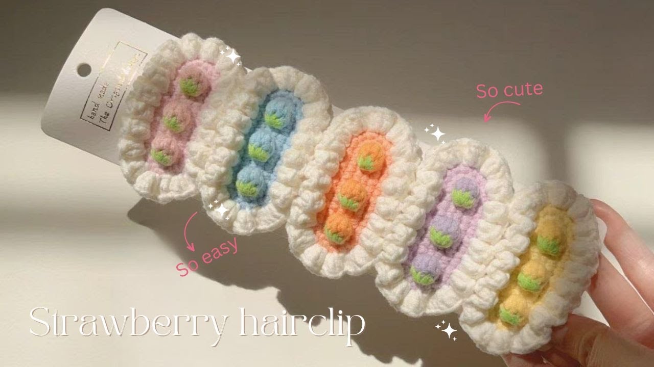 How To Crochet Strawberry Hair Clip Crochet 🍓| Easy Step-by-Step Guide, Beginner-Friendly