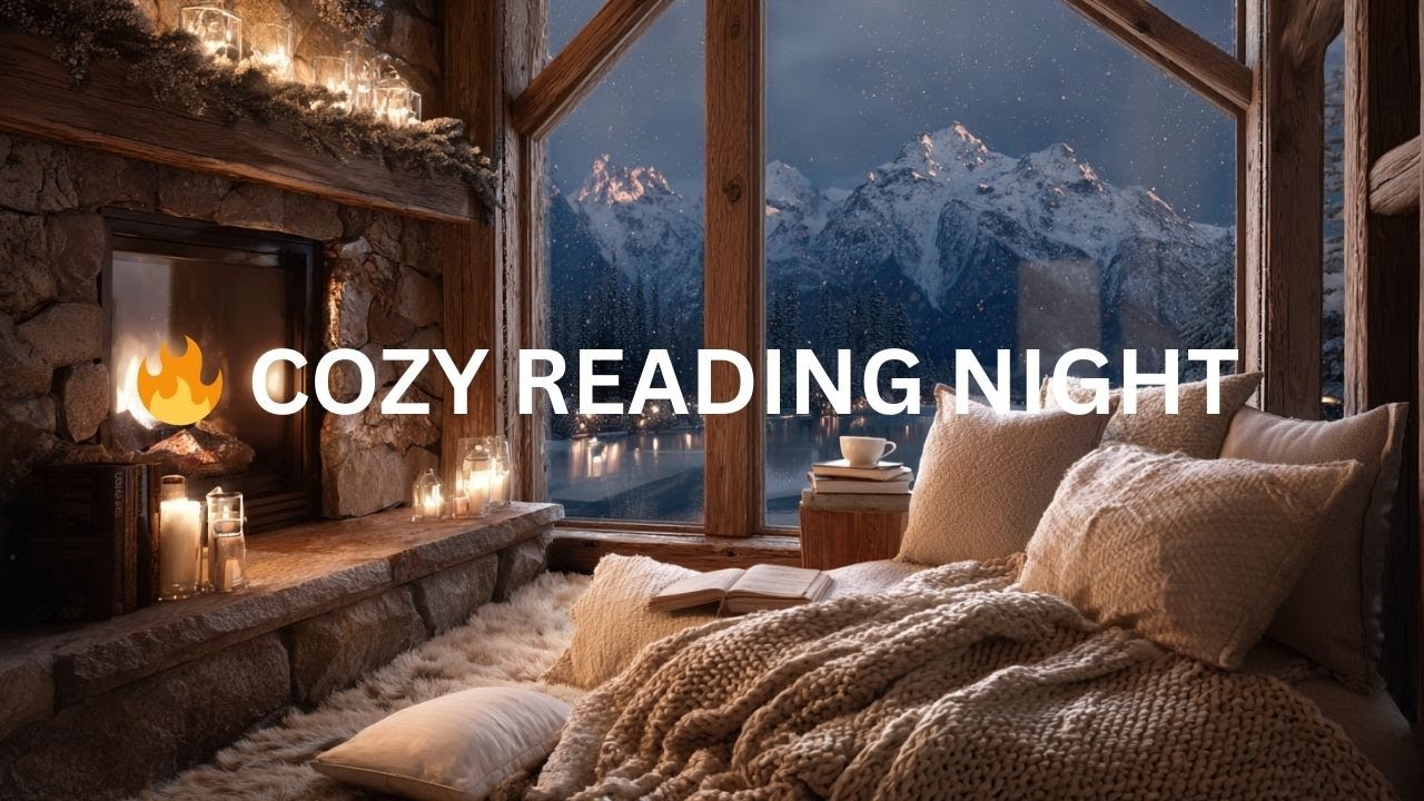 Cozy Rainy Reading Nook ❄️📖 Soft Jazz & Fireplace Ambience for Relax, Study & Sleep