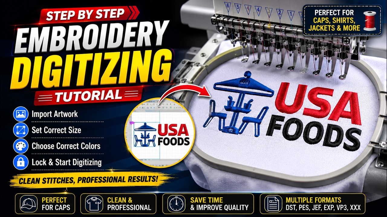 How to Digitize a USA Foods Logo for Embroidery || DigitizedByTaronBD