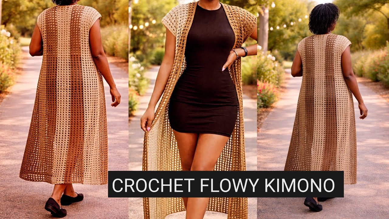 Как связать крючком струящееся кимоно из сетчатой ​​ткани | Урок для начинающих