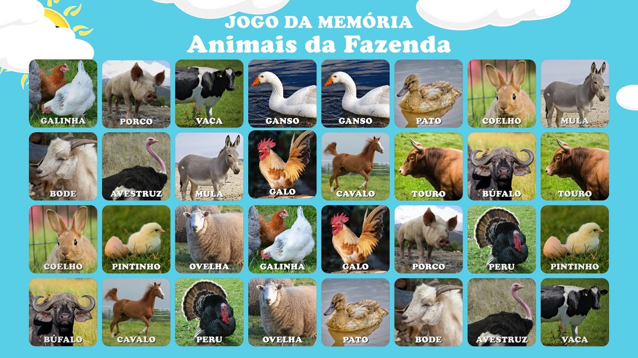 Jogo da Memória - Animais da fazenda