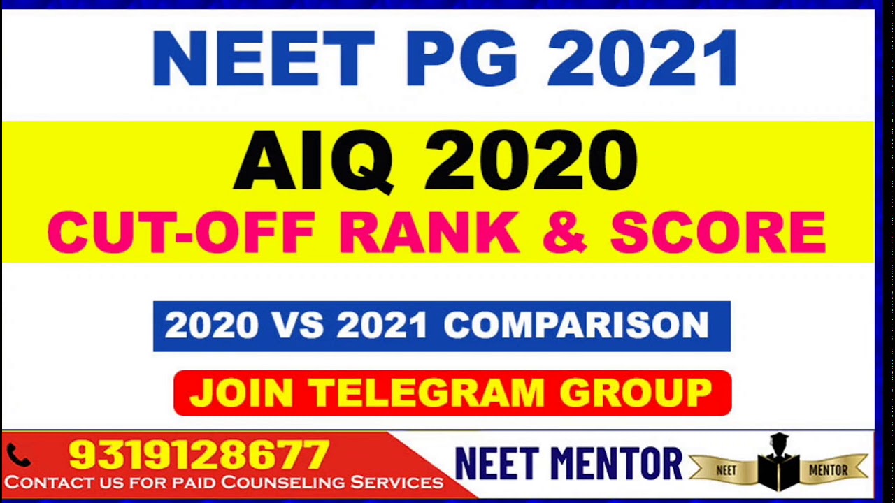 NEET PG 2021 🔥 AIQ 50% 2020 CUT OFF RANK AND CUT OFF SCORE BY - NEET MENTOR