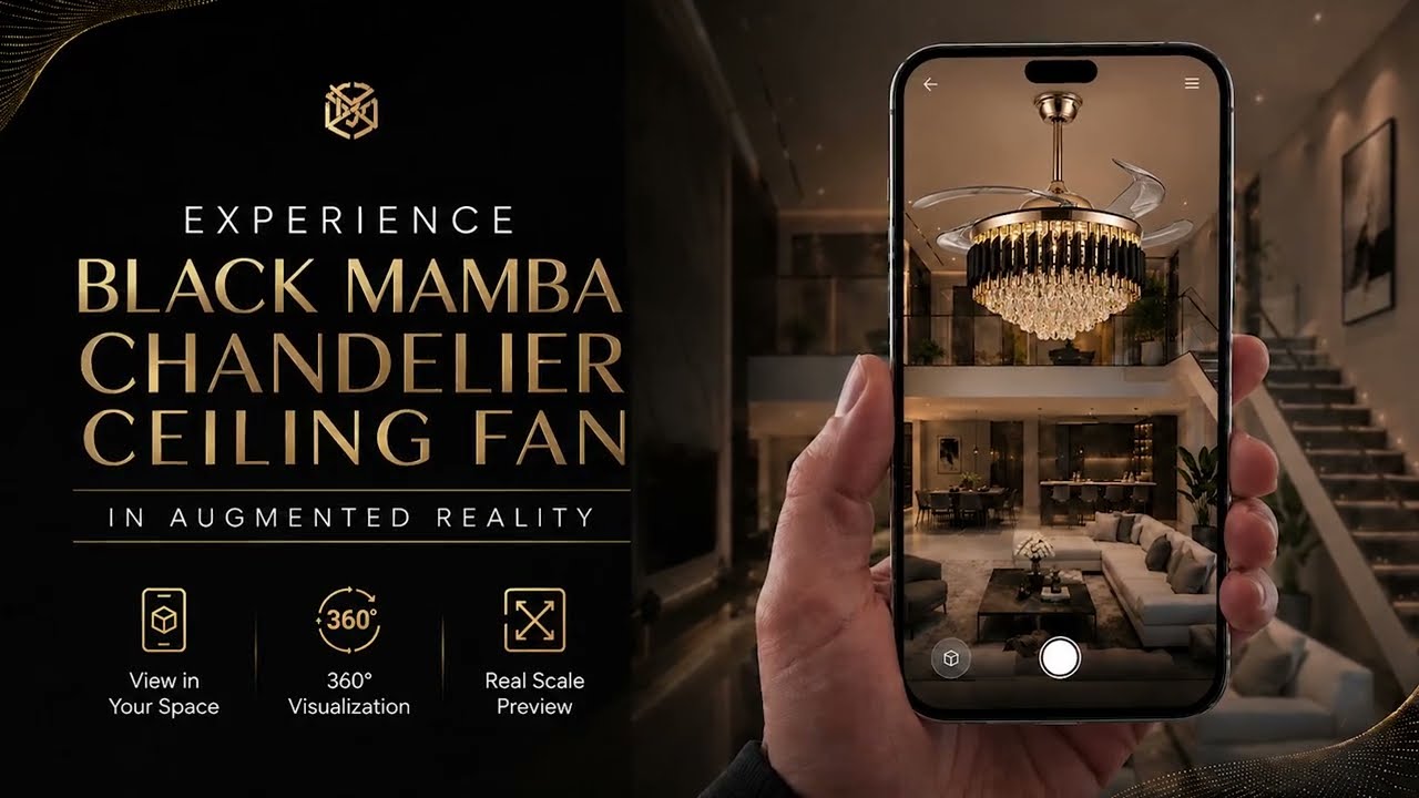 AR-презентация потолочного вентилятора Black Mamba | Роскошная люстра-вентилятор от Harold Premiu...