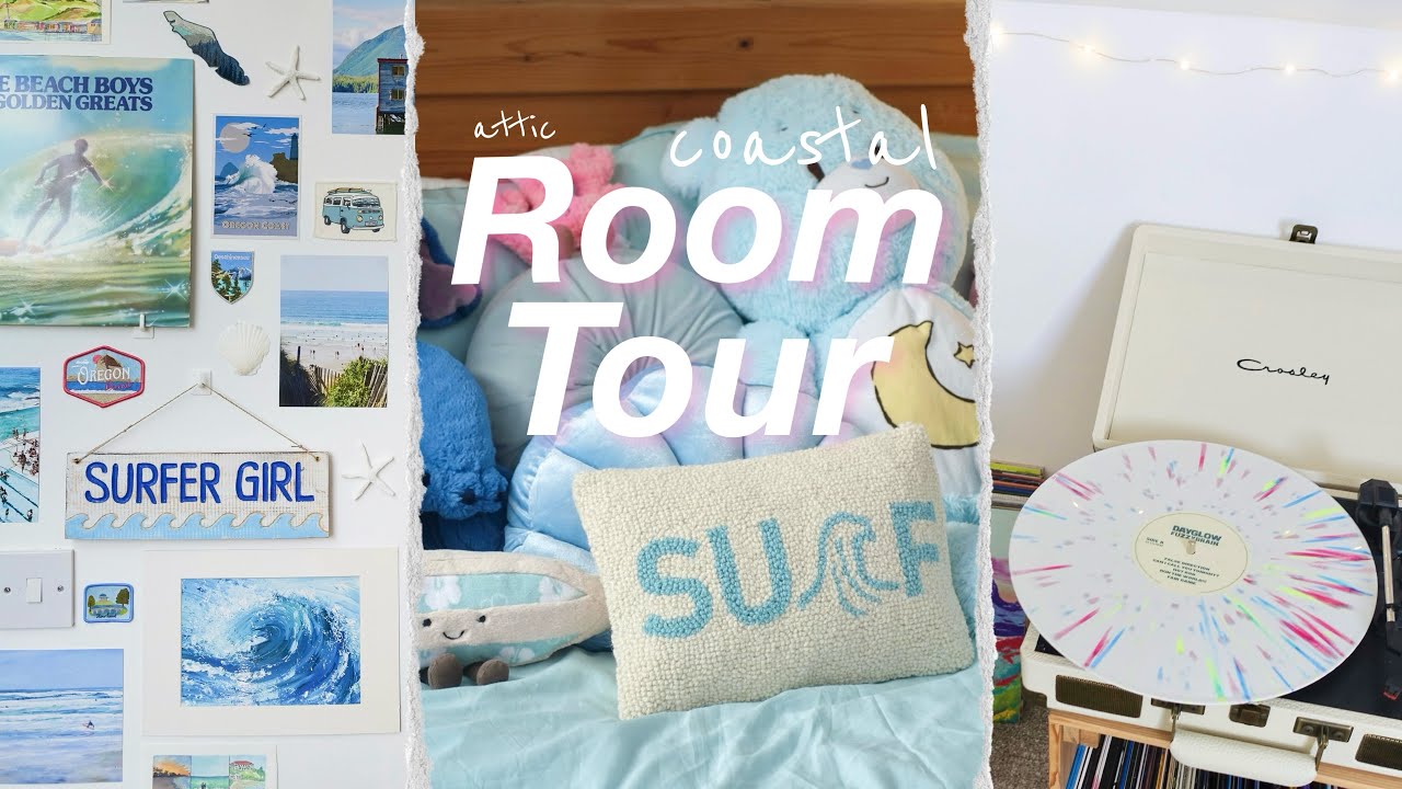 ATTIC ROOM TOUR | Coastal / Aesthetic Beach / Surf Bedroom Inspo