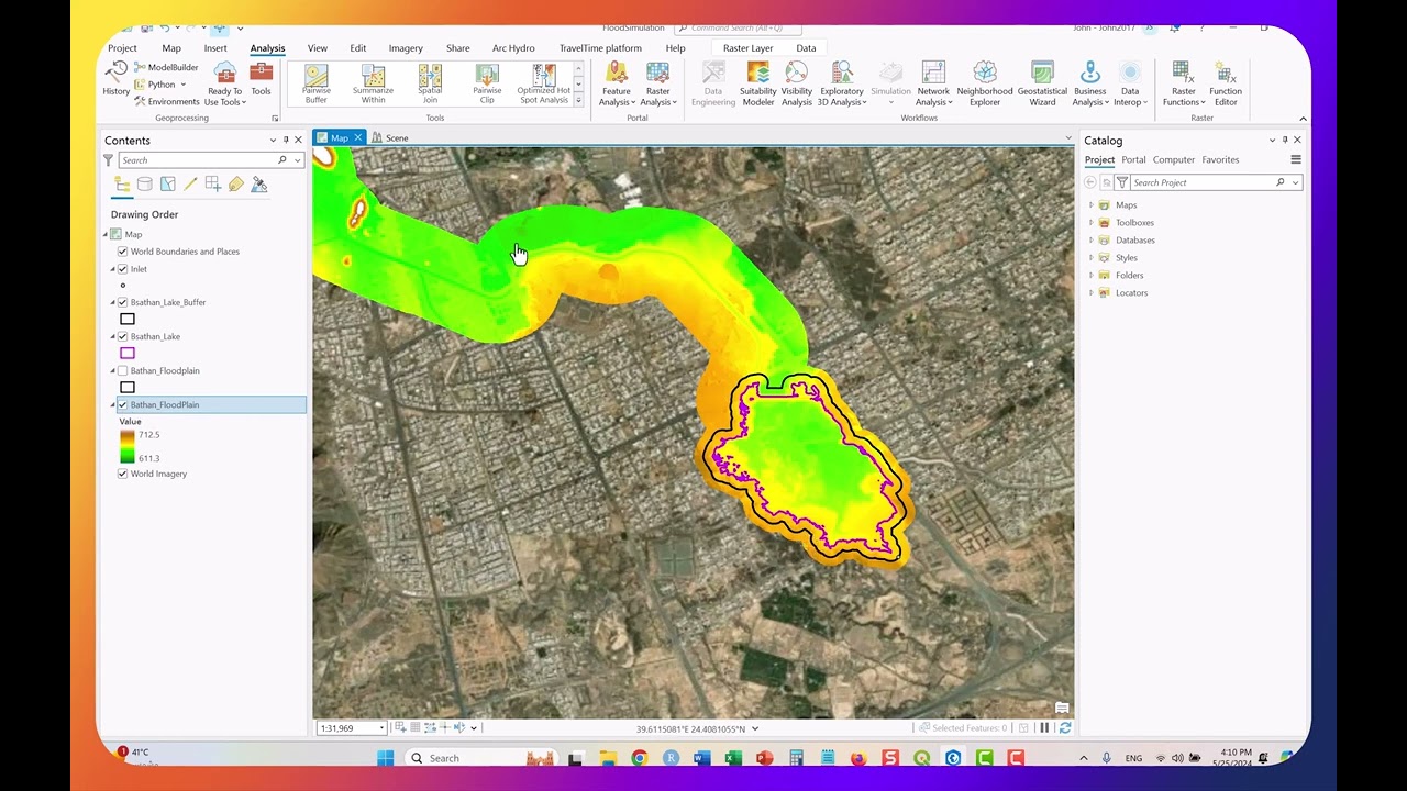 تتجربة أداة محاكاة الفيضانات في برنامج الآرك برو Using Flood Simulation tool in ArcGIS Pro