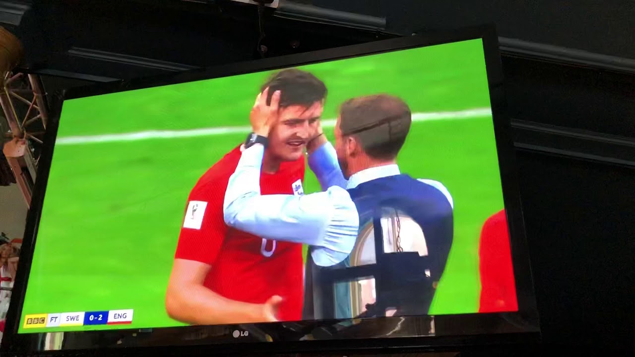 Football’s coming home! Fans celebrate England beating Sweden. 2018 Russia World Cup Quarter Finals.