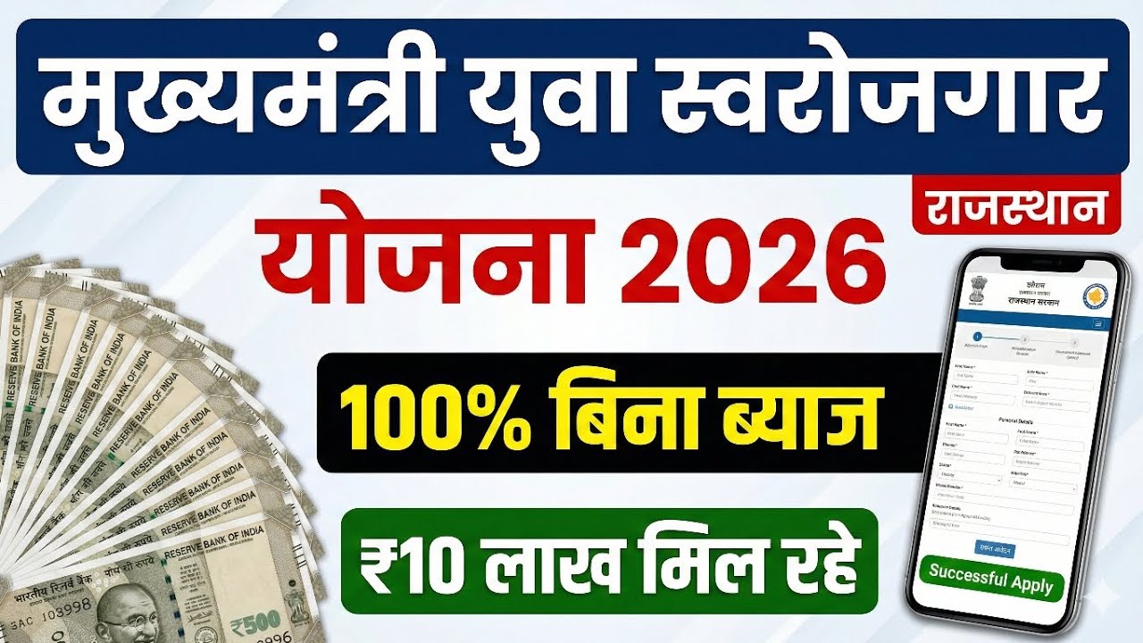मुख्यमंत्री युवा स्वरोजगार योजना 2026|बिना ब्याज रु 10 लाख|Rajasthan Yuva Swarozgar Yojana 2026 MYSY