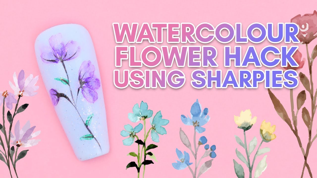 🌸 Watercolour Flower HACK Using Sharpies | Easy Nail Art For Beginners 💅