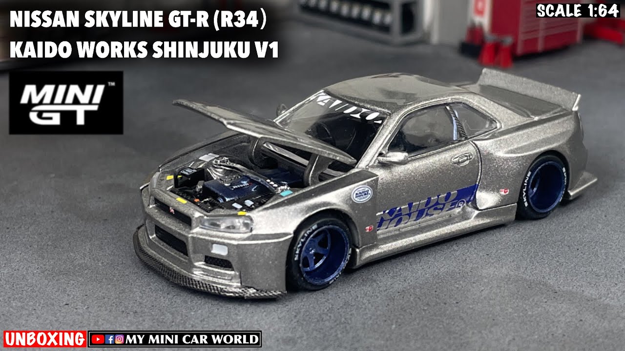 『MY MINI CAR WORLD』UNBOXING MINI GT 1/64 NISSAN SKYLINE GT-R (R34) KAIDO WORKS SHINJUKU V1