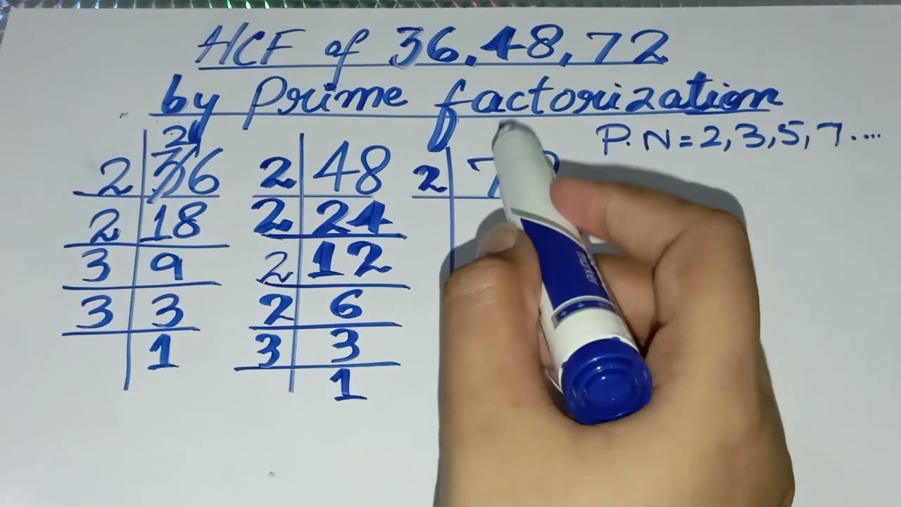 HCF of 36 48 72 | by prime factorization | 36 48 72 Ka HCF | in Urdu/Hindi |