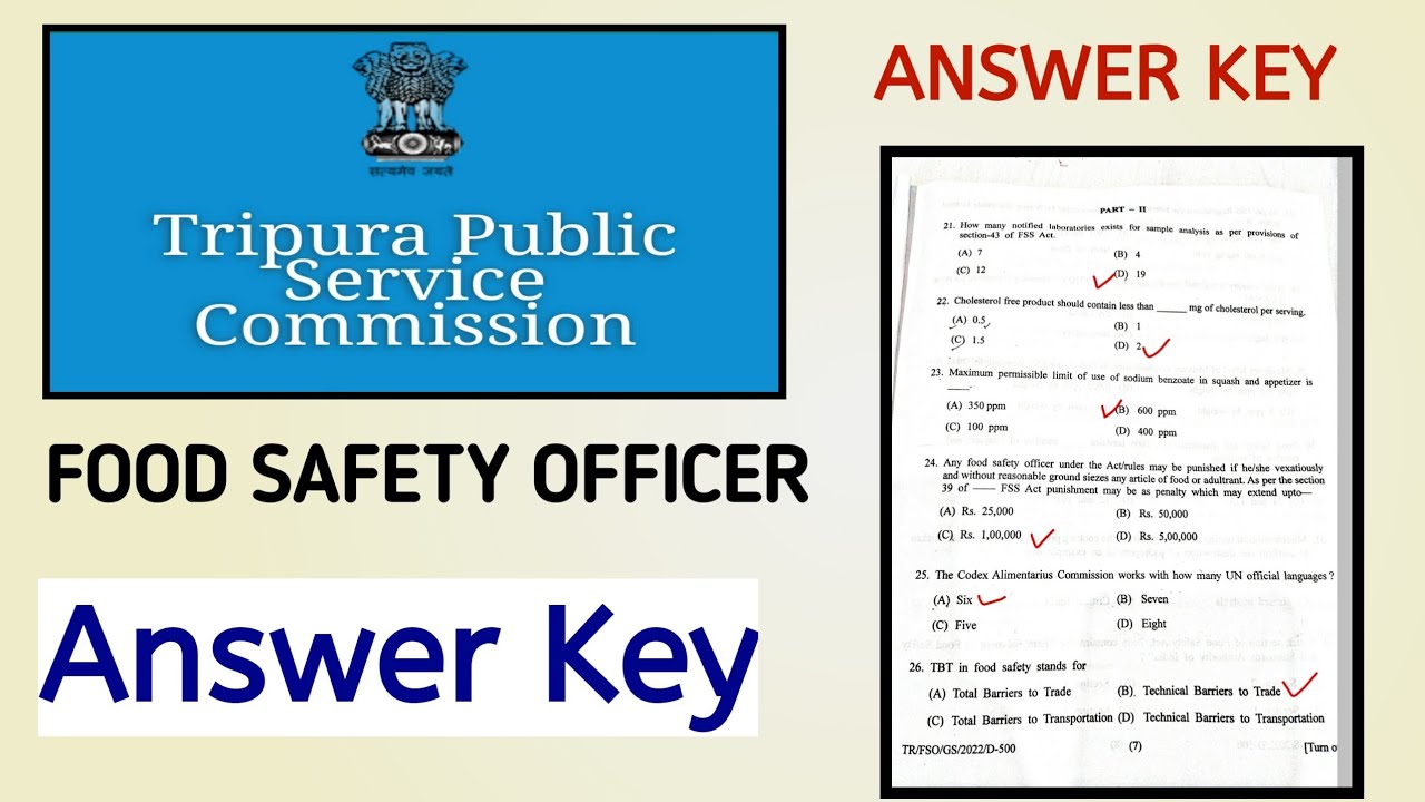 Tripura FSO Answer Key | Food Safety Officer Paper | TPSC FSO 2021-22