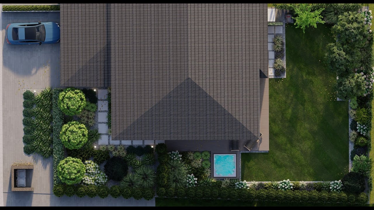 Projekt nowoczesnego ogrodu | Spacer 3D | Ogród przy bliźniaku #Wizualizacje #jacuzzi  #gliwice