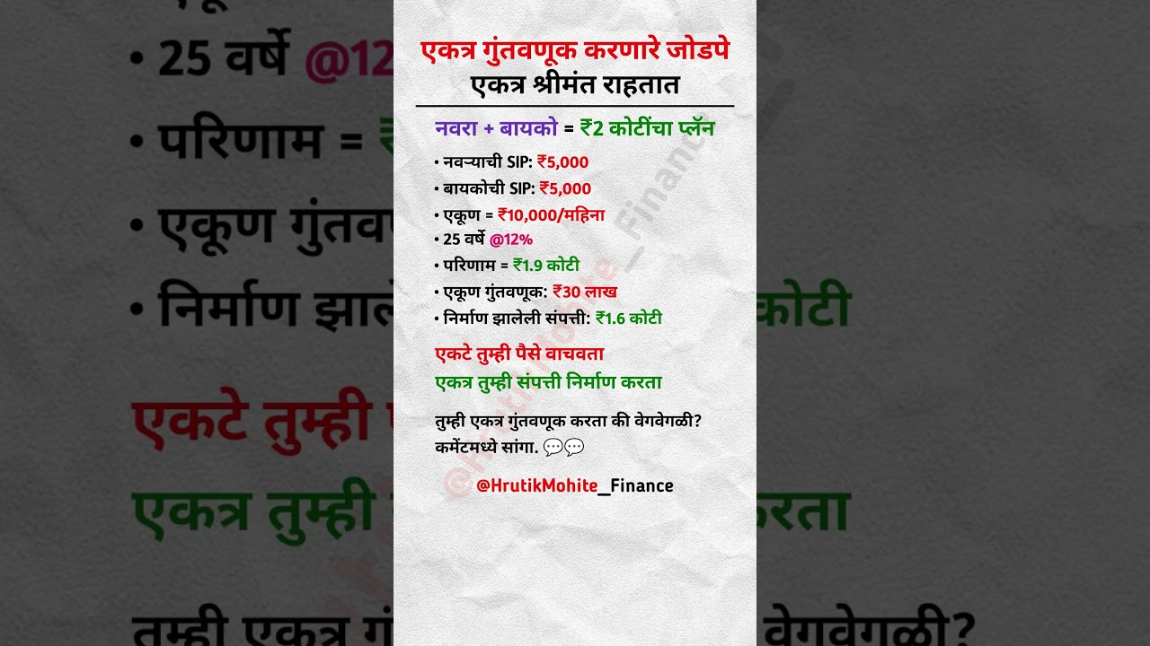 एकत्र गुंतवणूक करणारे जोडपे एकत्र श्रीमंत राहतात | #finance #shorts