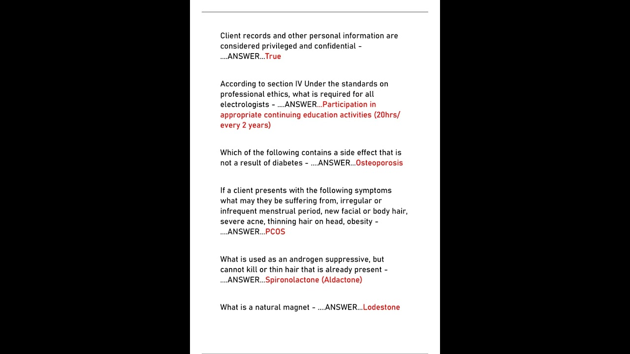 ELECTROLYSIS IBEC AND LASER STATE BOARD TEST FINAL EXAM AND PRACTICE QUESTIONS EXAM 2024 NEWEST EXAM