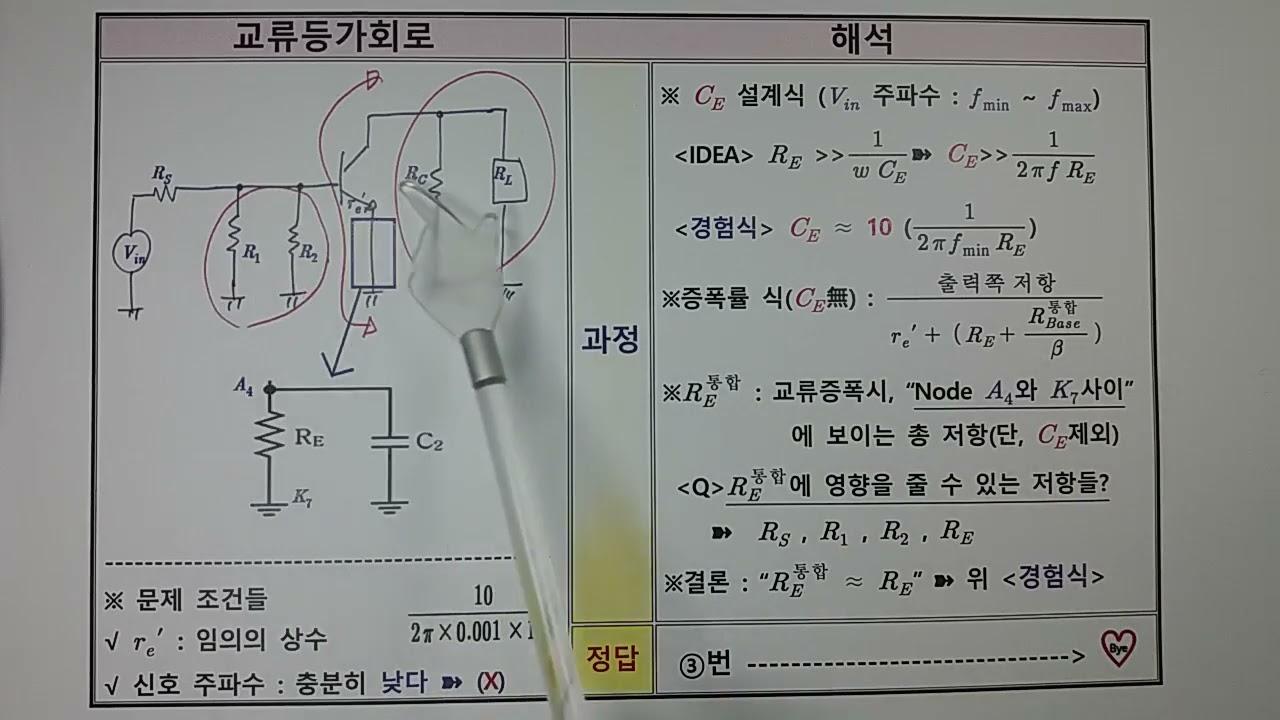 전자회로_회로이론_트랜지스터 증폭기(4)(CE 증폭기)(Bypass condenser 설계)(2024년 국가직 7급 전자회로 나책형 문10)