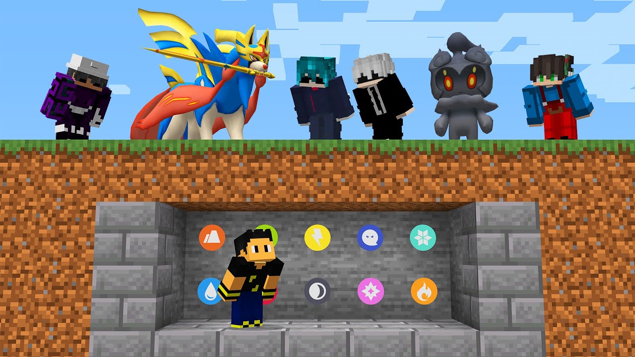 Minecraft Pixelmon Manhunt dos Tipos Pokémon (1 Speedrunner vs 4 Caçadores)