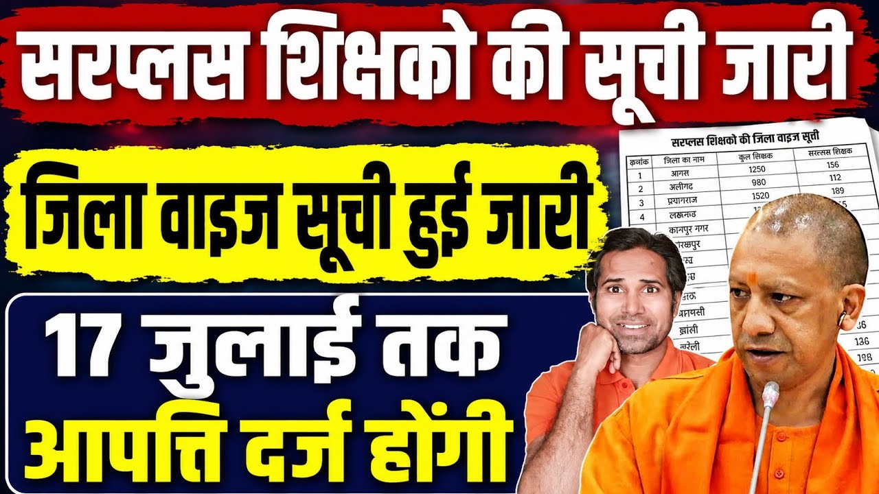 बड़ी खबर👉समायोजन 3.1👉सरप्लस शिक्षको की सूची जारी । प्राइमरी, जूनियर शिक्षको की सरप्लस लिस्ट#samayojan