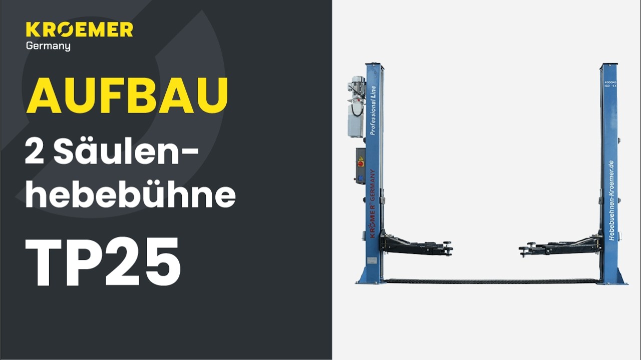 Aufbauvideo der Krömer 2-Säulenhebebühne TP25 „Mainz PLUS“ Professional Line
