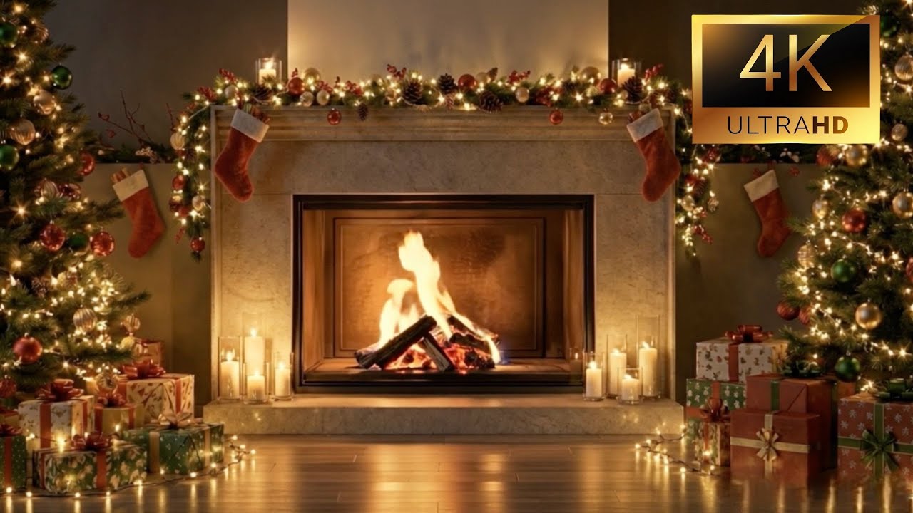 4K Ultra HD Fireplace 🔥 | 3 Hours Cozy Christmas Ambience #Fireplace4K #CracklingFire