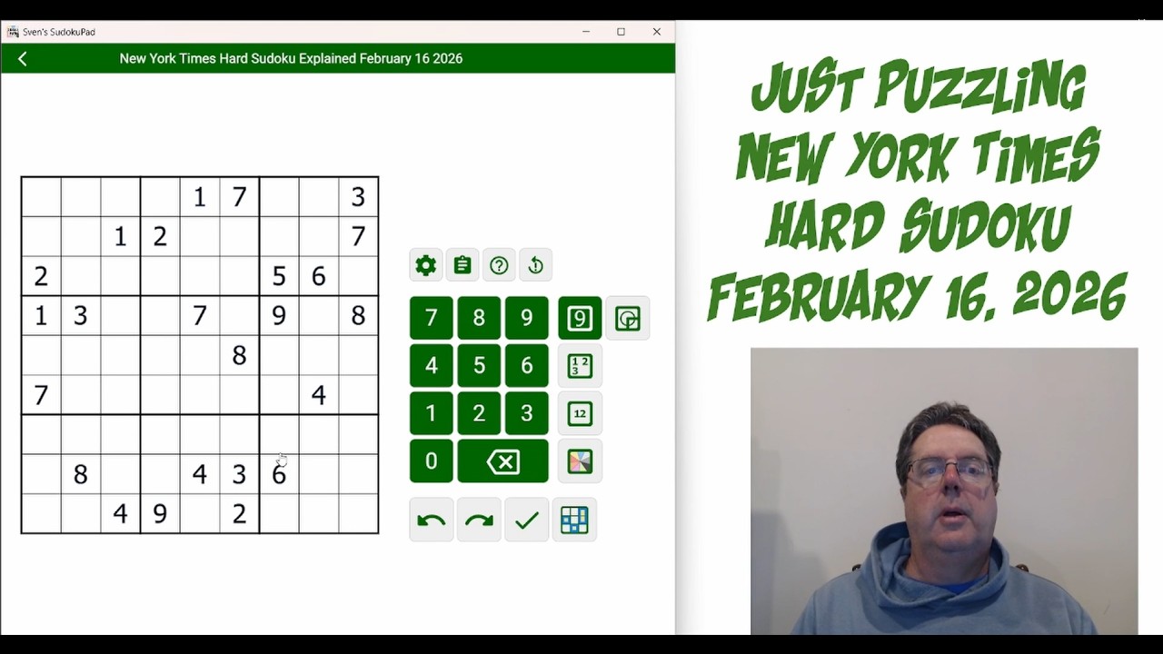 New York Times Hard Sudoku February 16 2026
