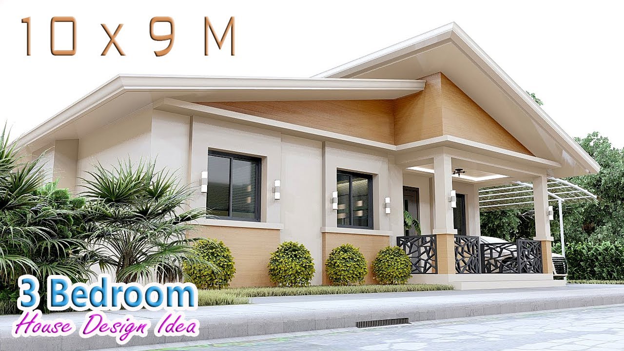 SMALL HOUSE DESIGN | 10 X 9 METERS WITH 3 BEDROOM | 3D FLOOR LAYOUT