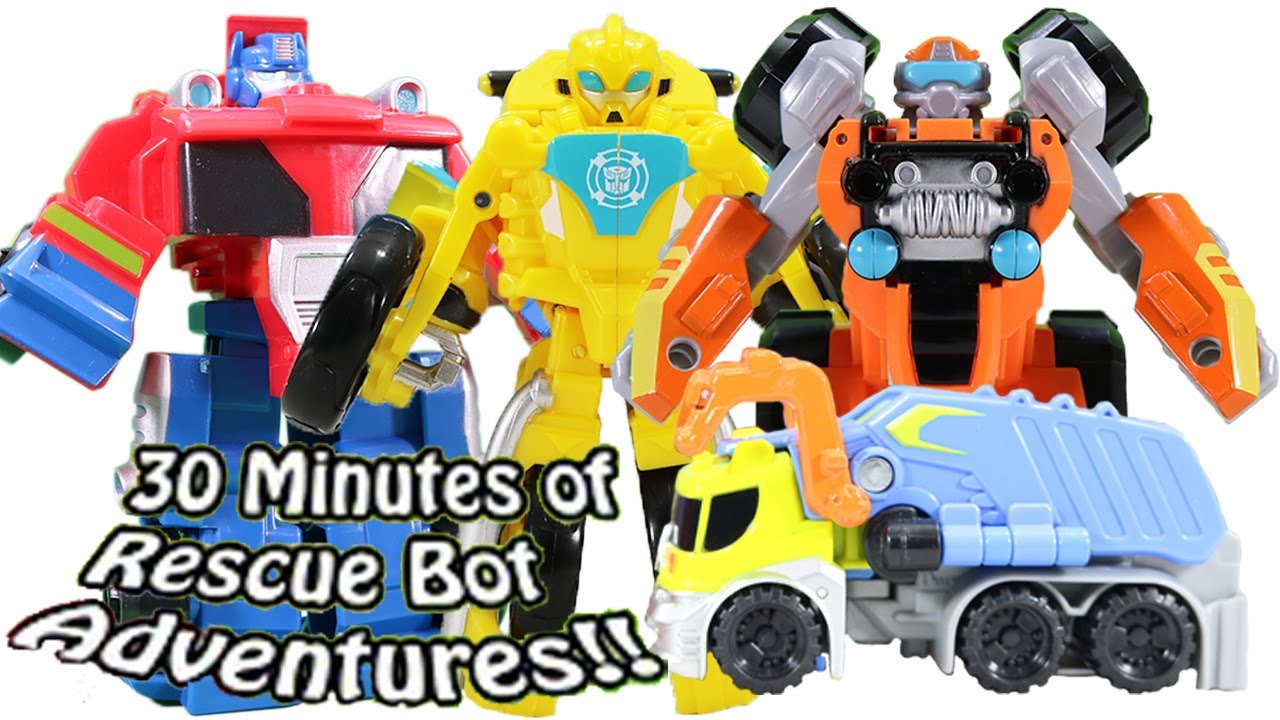 Transformers Rescue Bots Toy Adventures 30 Minute Super Collection! Optimus Bumblebee & Salvage!
