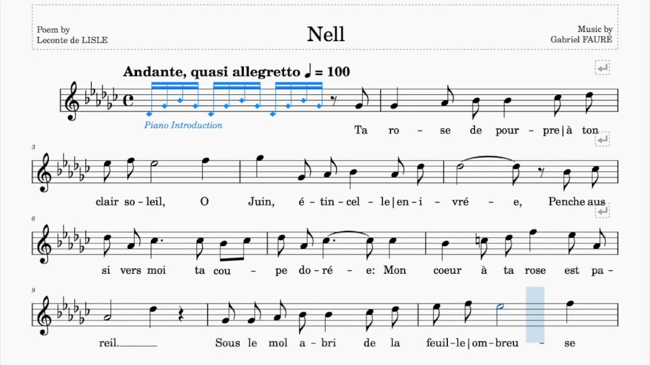 Nell (Fauré) | G♭Major | Trinity Grade 7 | Group D | 100 bpm | Sing-Along
