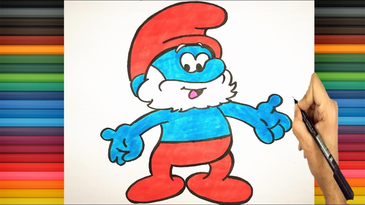 كيف ترسم وتلون بابا سنفور||  تعليم الرسم || رسم سهل || طريقة رسم بابا سنفور