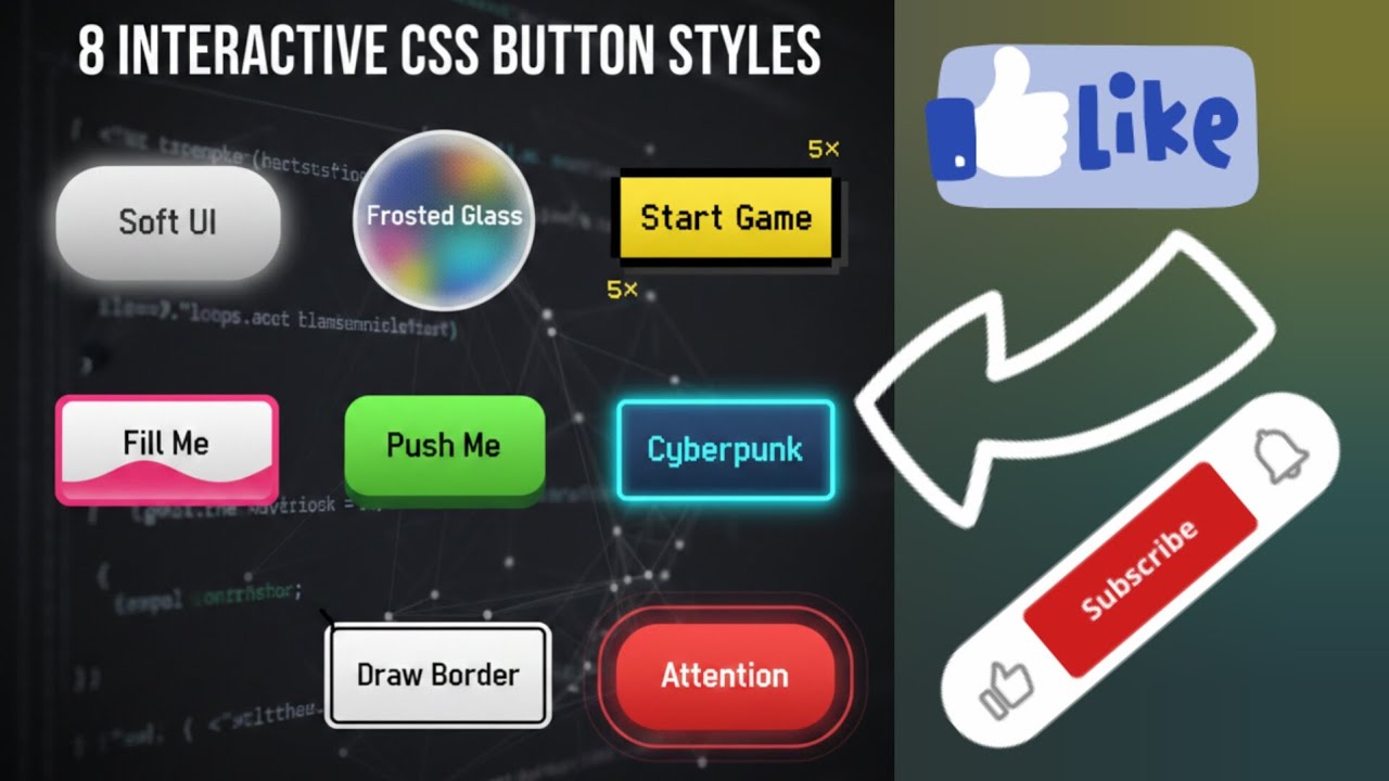 8 Interactive Button Style Using HTML, CSS & JS