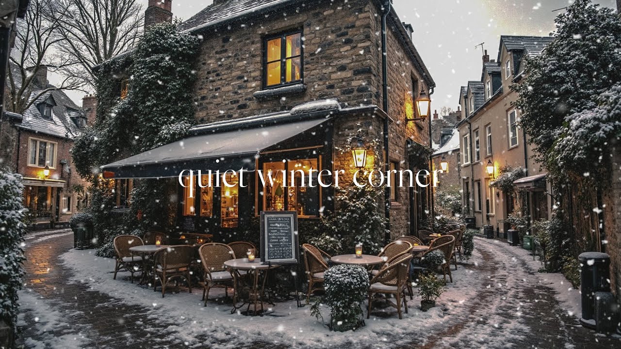 The Café at the Quiet Winter Corner | Snowy Village Ambience | Relaxing Piano & Violin