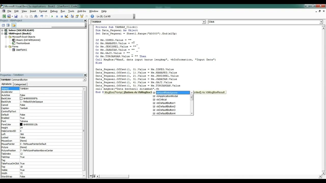 MEMBUAT FORM INPUT DATA DENGAN VBA EXCEL | MAHIR VBA EXCEL | TUTORIAL VBA EXCEL