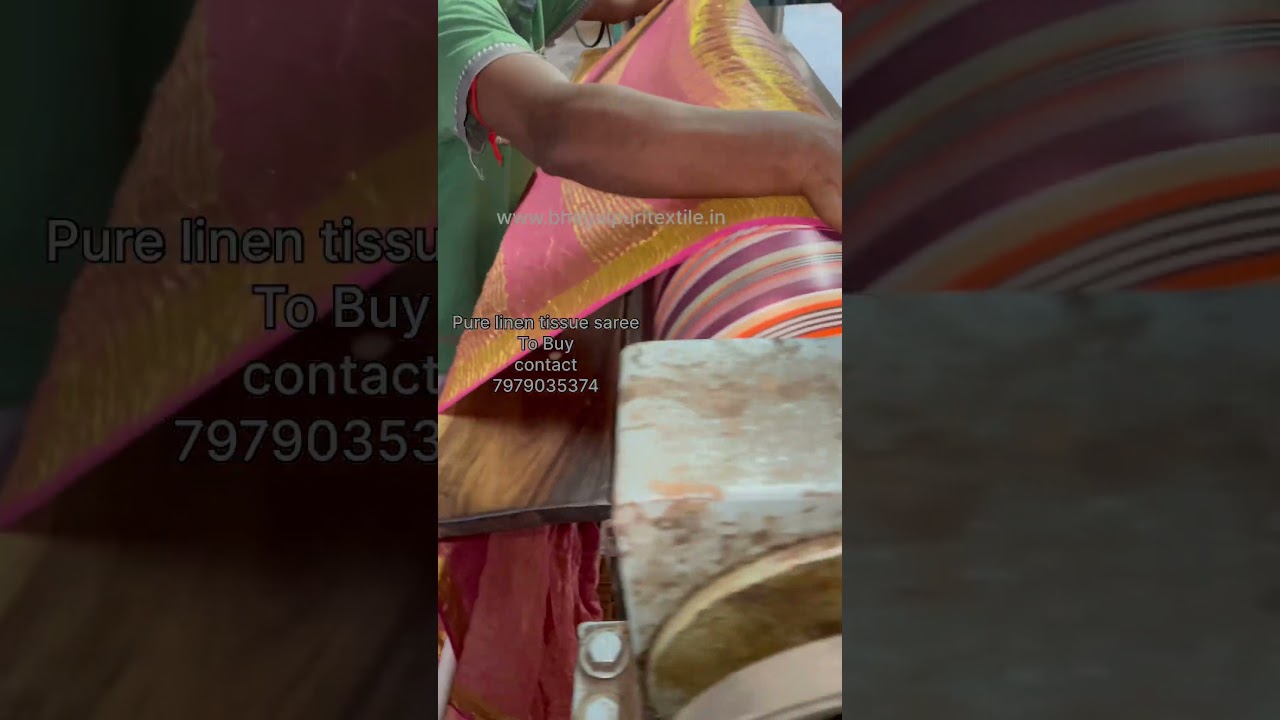 Golden Tissue Linen Saree Pink Color || Part Wear Tissue Linen Saree #tissuesarees #viral #shorts